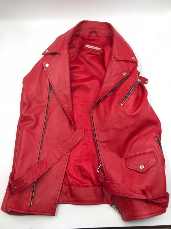 Red women's jacket from real leather casual jacke… - image 7