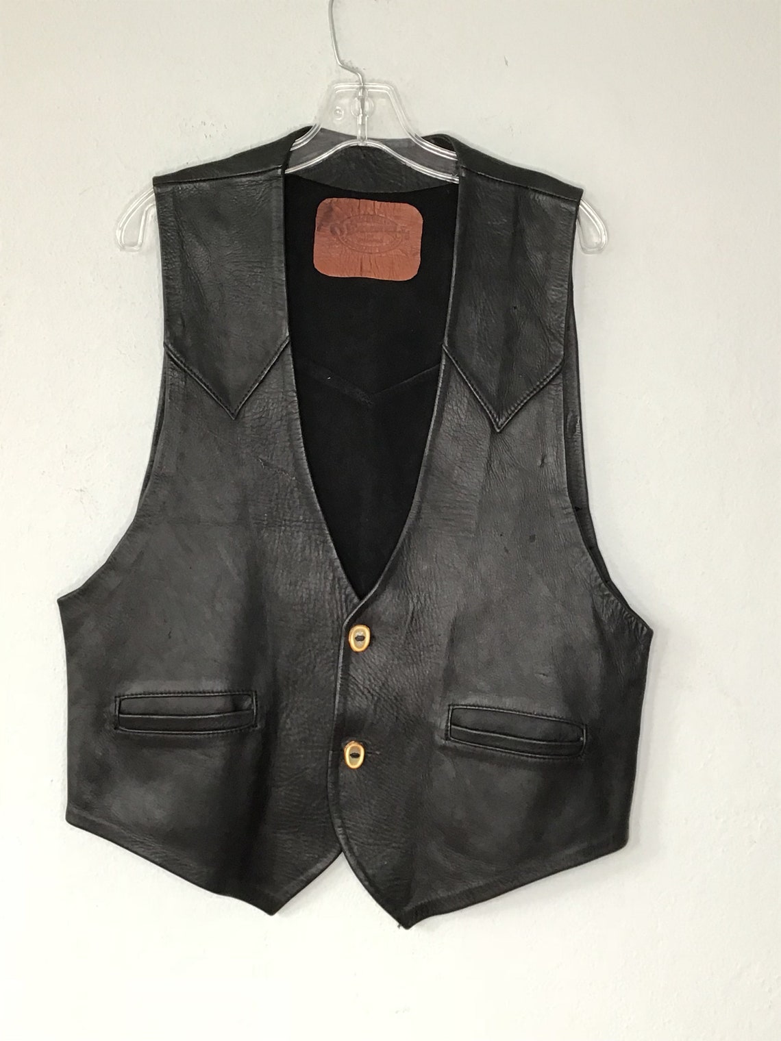 Black men's vest made from real leather cowboy vest | Etsy