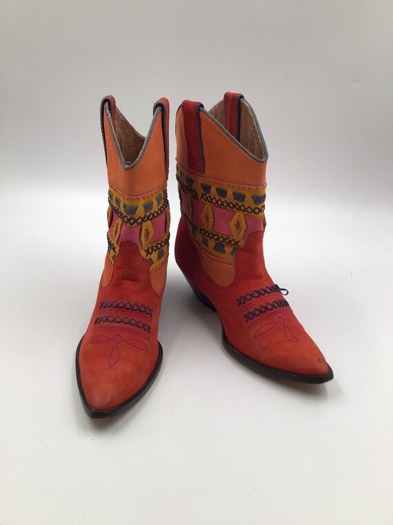 Red suede leather cowboy boots woman 6