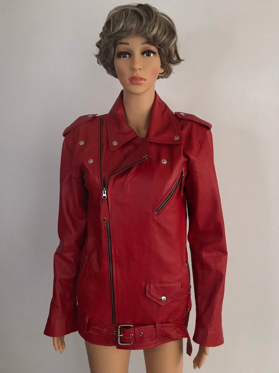 Red women's jacket from real leather casual jacke… - image 1