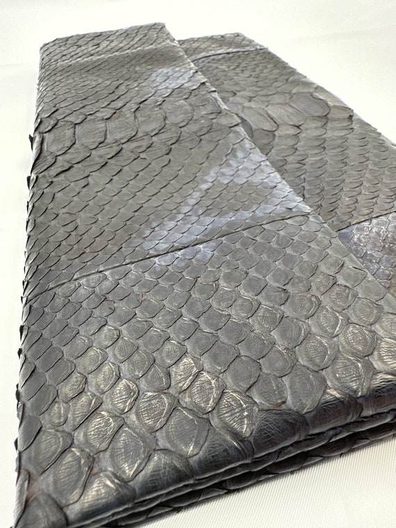 Black blue python skin hand bag , real python lea… - image 8