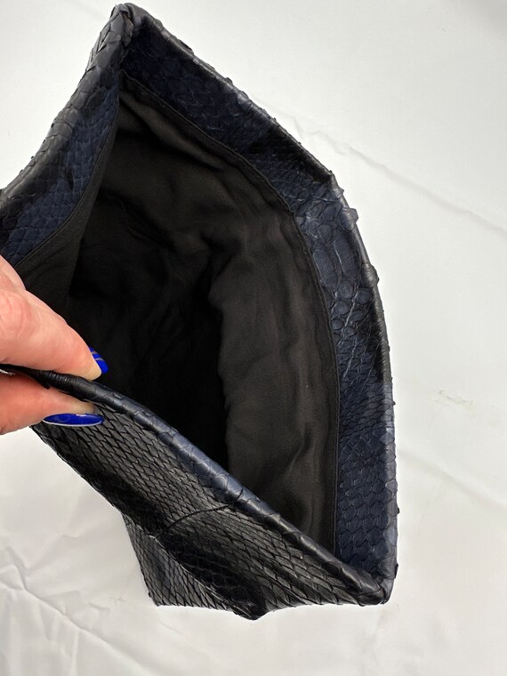 Black blue python skin hand bag , real python lea… - image 4