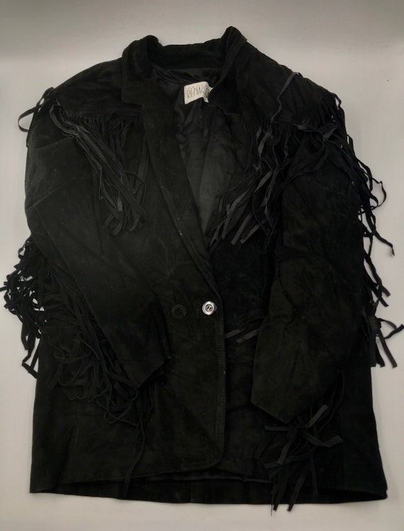 Black men's jacket from real suede with long frin… - image 3