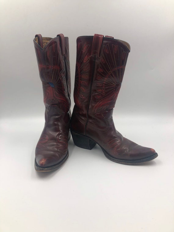 Red boots, women's boots, real leather, vintage, e