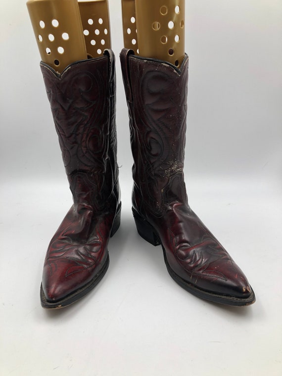 Red men's boots from real leather vintage embroid… - image 1