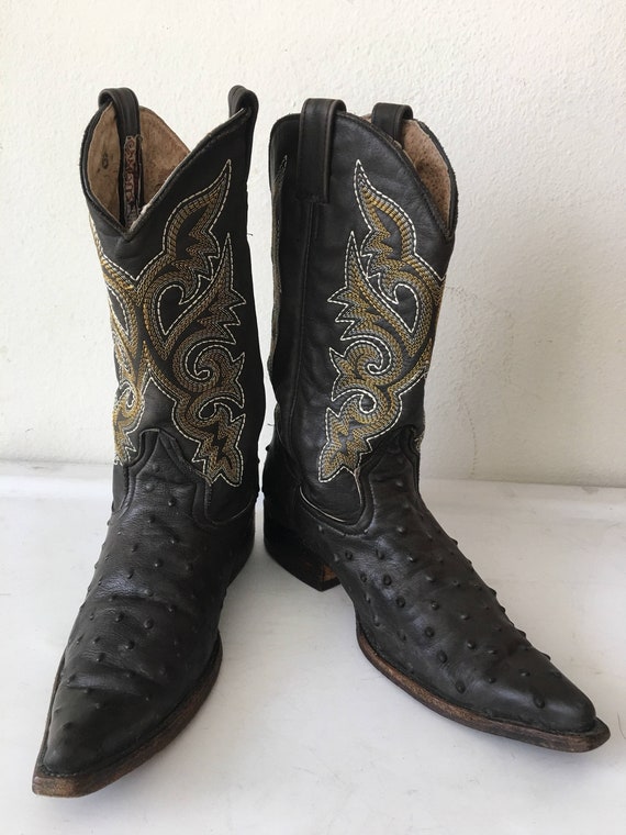 Mens Ostrich Leg Print Boots