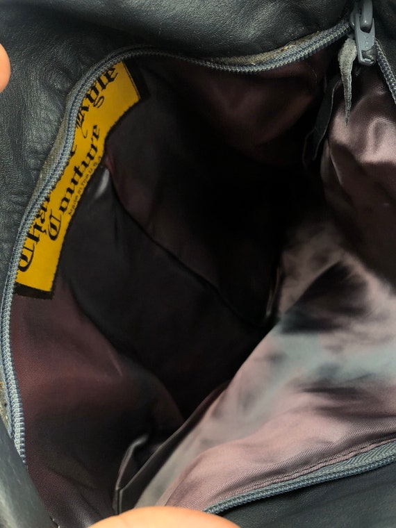 Black real leather shoulder bag with fringe with … - image 5