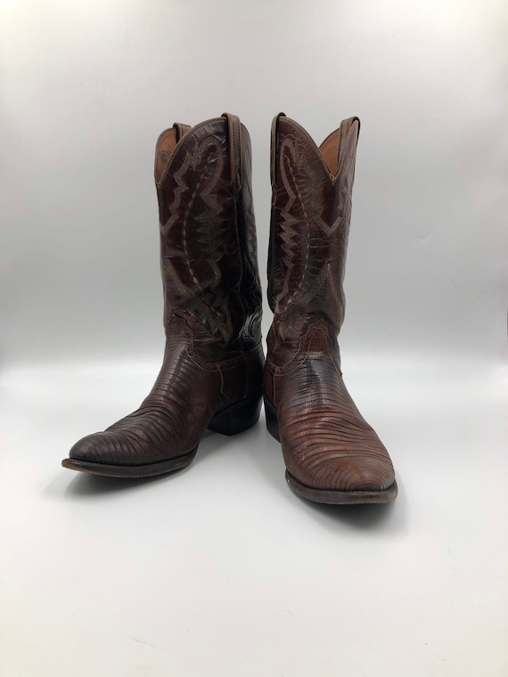 Brown men's boots, real iguana leather, vintage, embr… - Gem