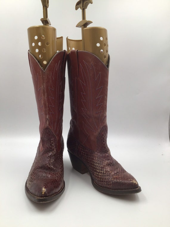 Burgundy boots, men's boots, snake leather, vintag