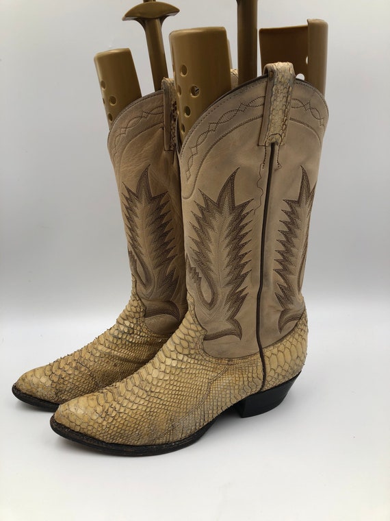 Yellow men's boots real snake leather vintage boo… - image 2