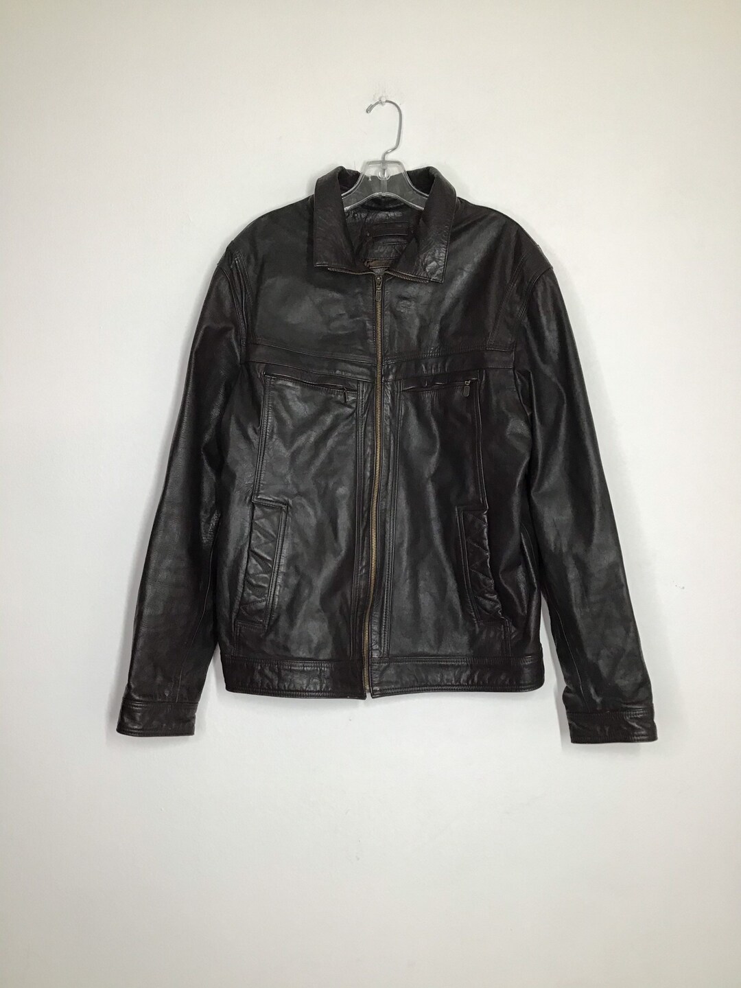 Dark Brown Men's Jacket From Real Leather Rocker Jacket Bomber Style ...