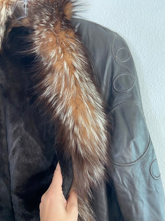 Dark brown men's coat real leather and fur warm c… - image 7