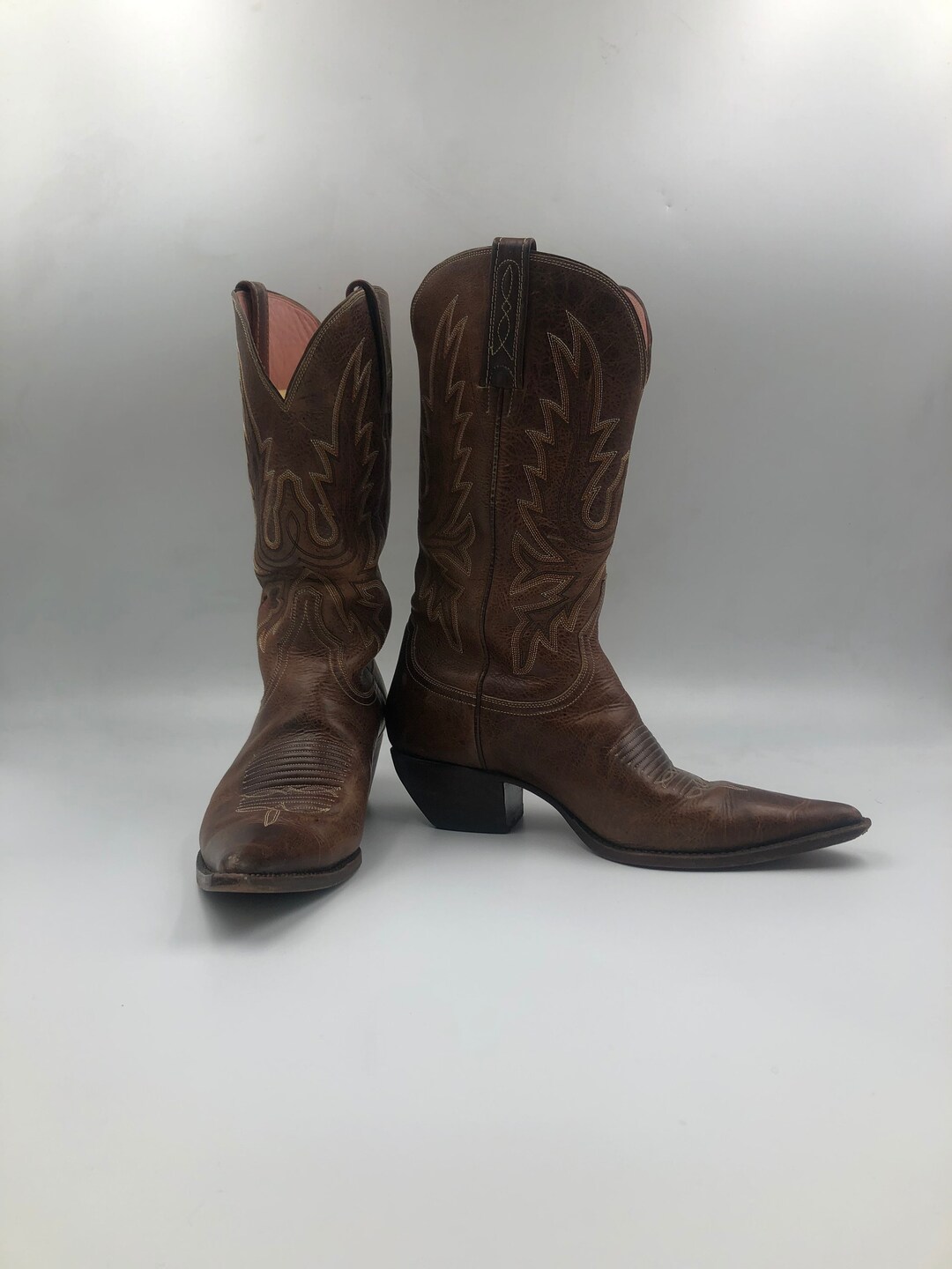 Brown Men's Boots From Real Leather Vintage Boots Embroidered With ...