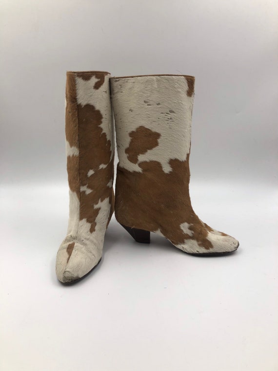 Beige women's boots real fur vintage boots with lo