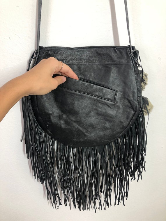 Black real leather with grey karakul fur shoulder… - image 3