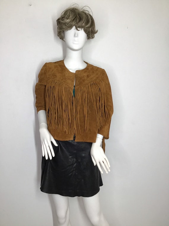 Orange real suede jacket with fringe women size S