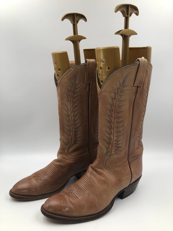 Brown men's boots real leather vintage boots embr… - image 3