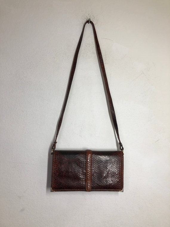 Brown Leather Bag from real snake leather shoulde… - image 2