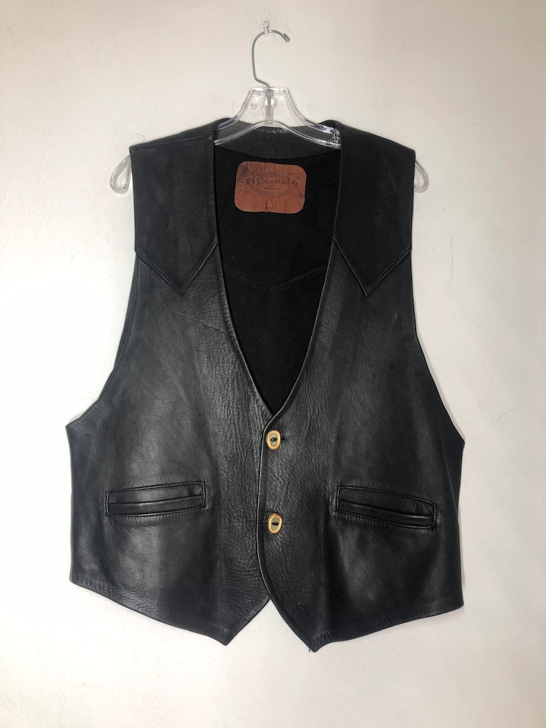 Black men's vest from real leather cowboy vest western | Etsy