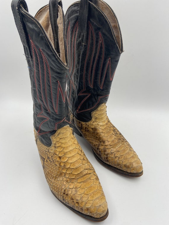 Beige and black men's boots from real python leath