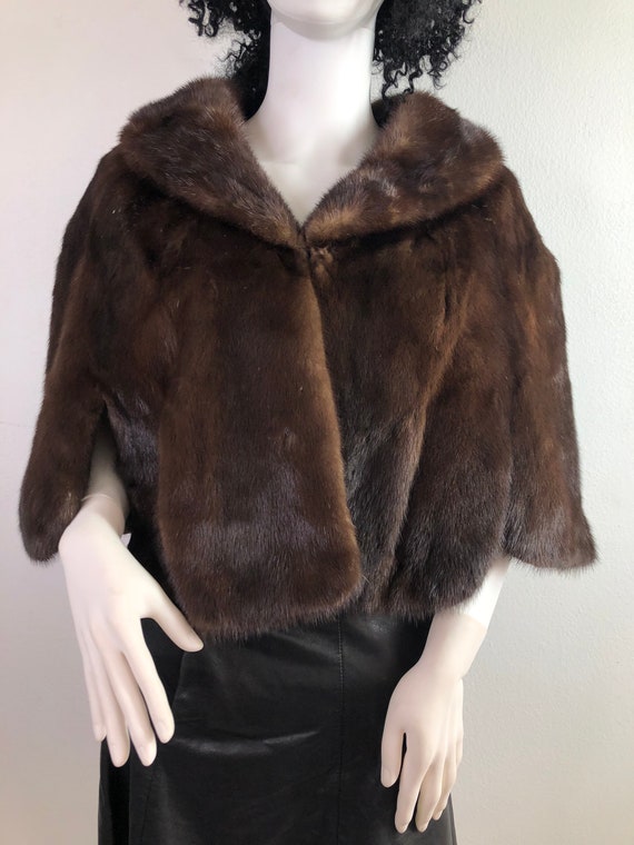 Brown women's bolero real mink fur festive look ci