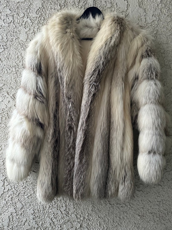 Bomber fur coat , warm coat with long fur,  silver
