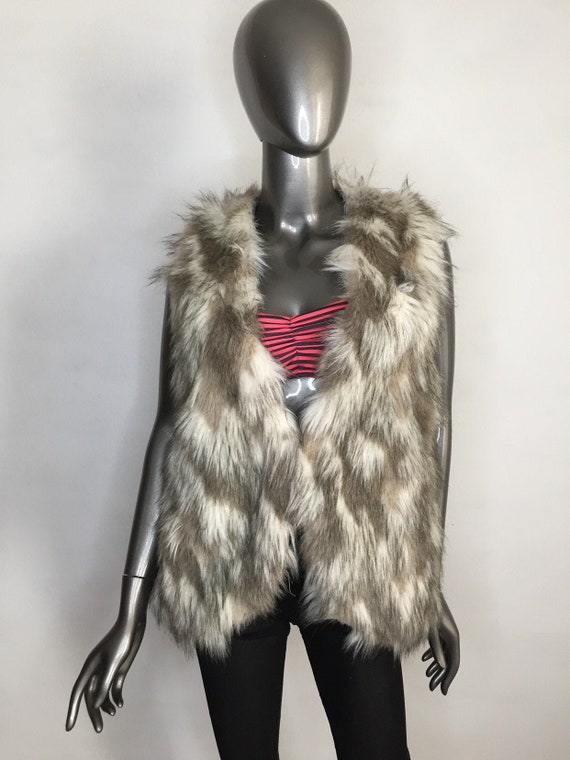 Beige spotted women's vest faux fur vegan fur war… - image 1