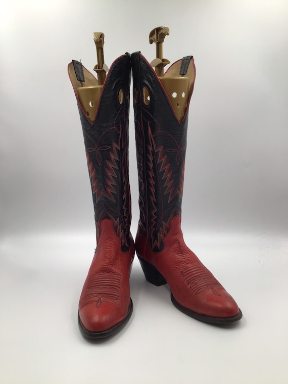Red leather woman cowboy boots 8