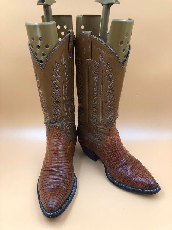 Bottes De Cowboy Vintage En Cuir Marron – Motif Lézard – Taille US 10 D – Tony Lama 8161 – Occasion