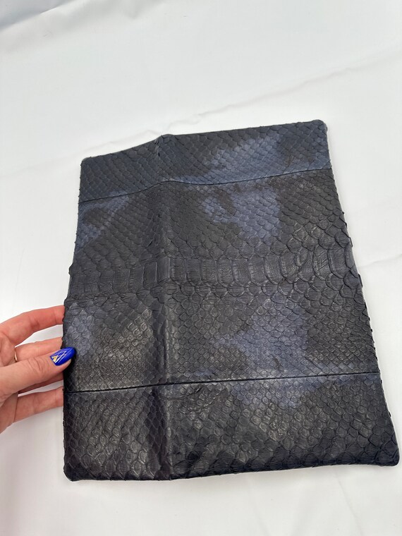 Black blue python skin hand bag , real python lea… - image 3