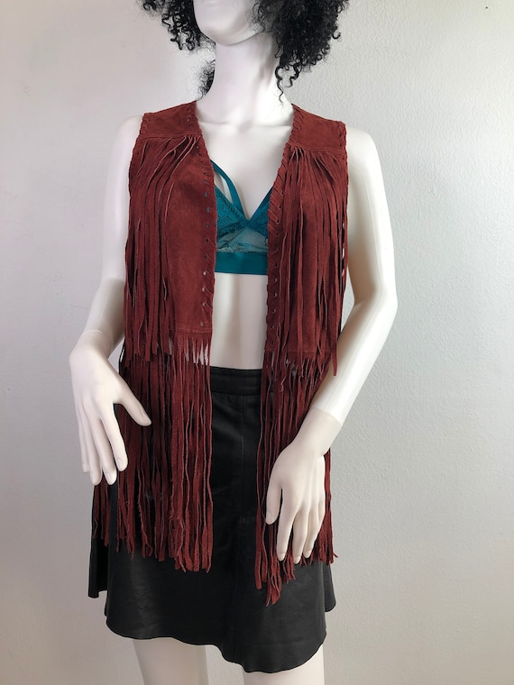 Red fringe suede vest women size small
