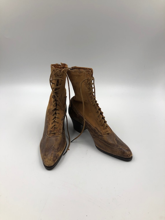 Brown women's boots real suede vintage boots shor… - image 1