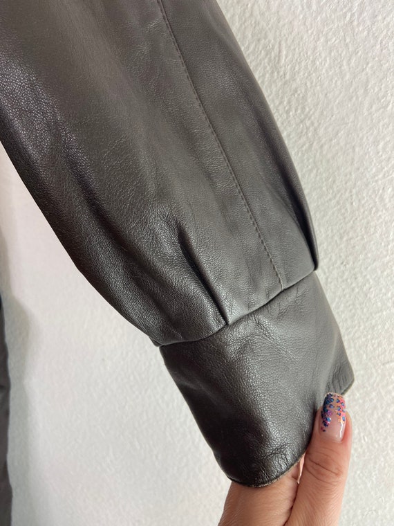 Dark brown men's coat real leather and fur warm c… - image 2