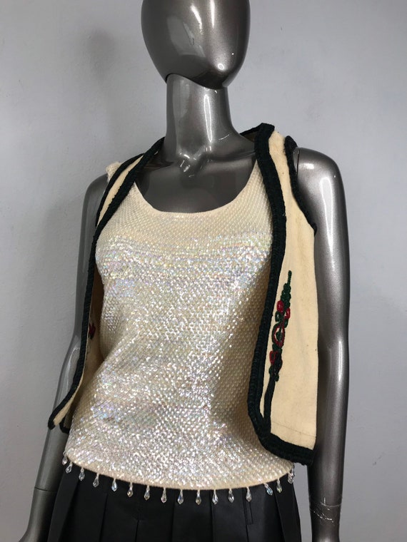 Beige Handmade Vest made of Thick Homespun Woolen