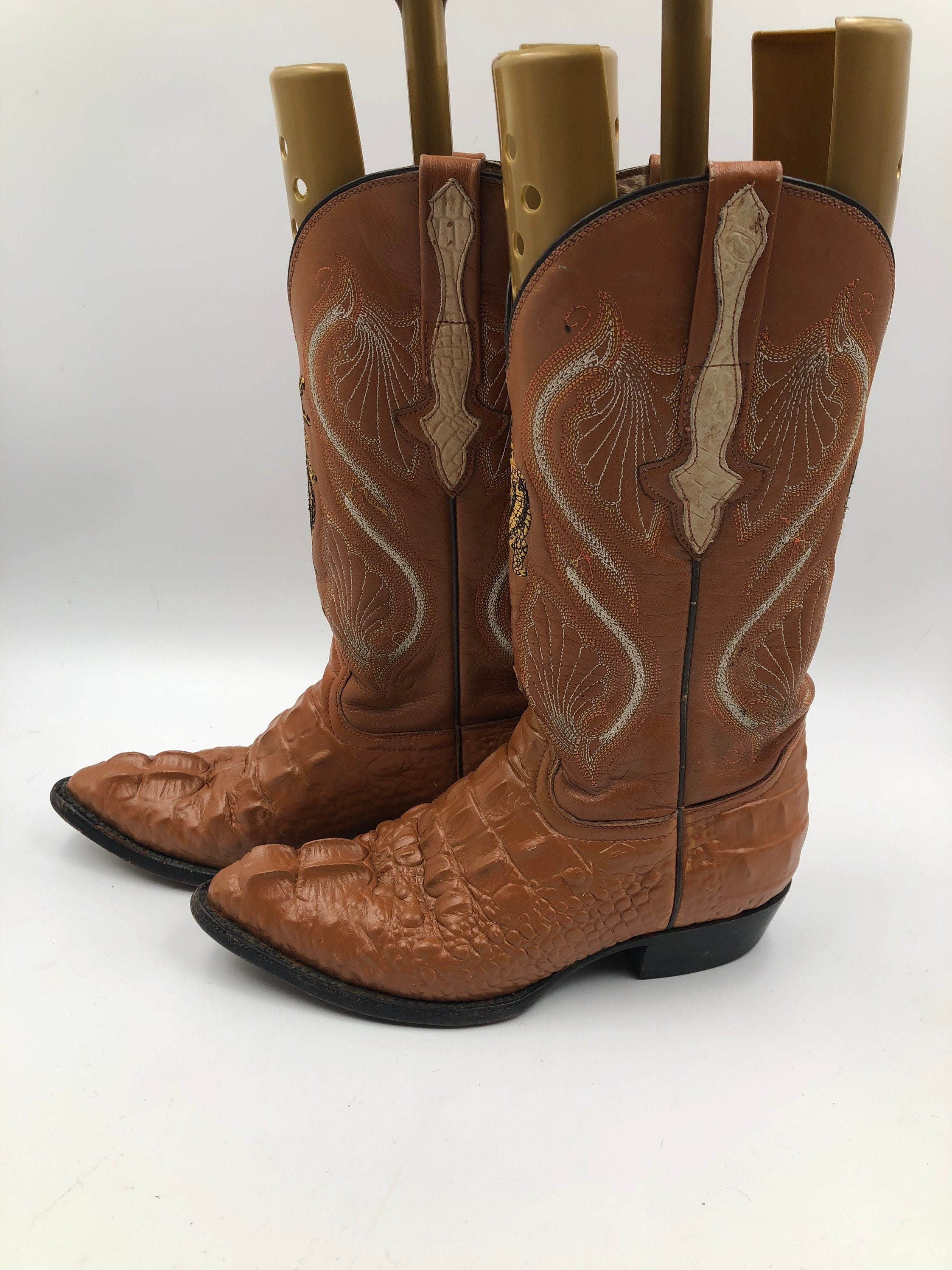 Diamond Orange Print Pattern Men Women Leather Boots