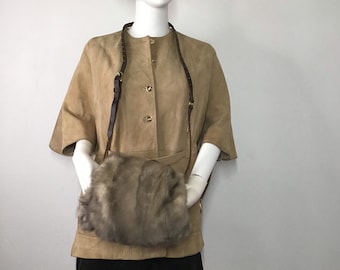 Gray women's muff from real mink fur festive look fluffy warm cinema style muff vintage muff retro muff muff for party has size medium.