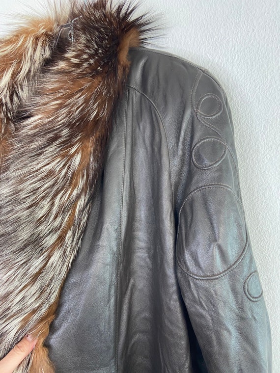 Dark brown men's coat real leather and fur warm c… - image 6