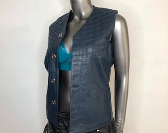 Blaue Damen Weste aus Echtleder Streetstyle Weste hat nur eine Weste Vintage Weste lässige Weste alte Weste modische Weste hat Gr.5.