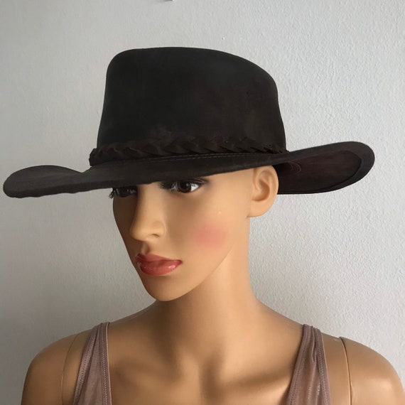 Brown hat from real leather cowboy hat western ha… - image 1