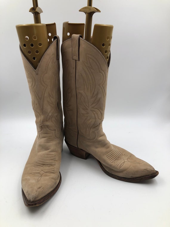 Beige men's boots real suede vintage embroidered … - image 1