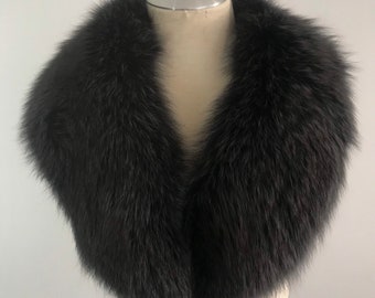 Dark gray womens collar real fox fur festive look cinema style vintage short collar retro collar wedding style TV show collar one size.