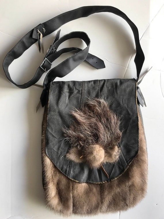 Fur bag crossbody bag real mink fur and leather, v