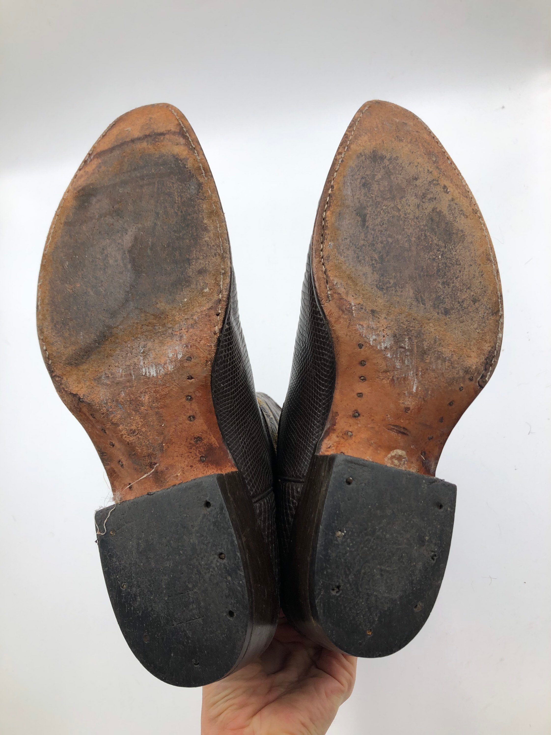 Dark brown men's boots real iguana leather vintage | Etsy