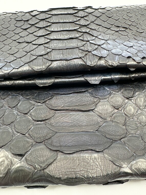 Black blue python skin hand bag , real python lea… - image 9