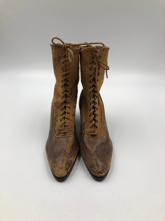 Brown women's boots real suede vintage boots shor… - image 2