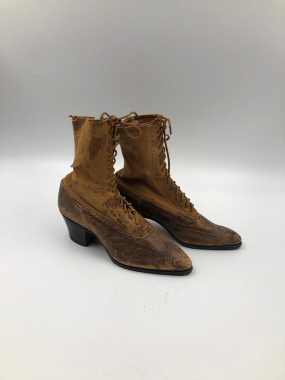 Brown women's boots real suede vintage boots shor… - image 3