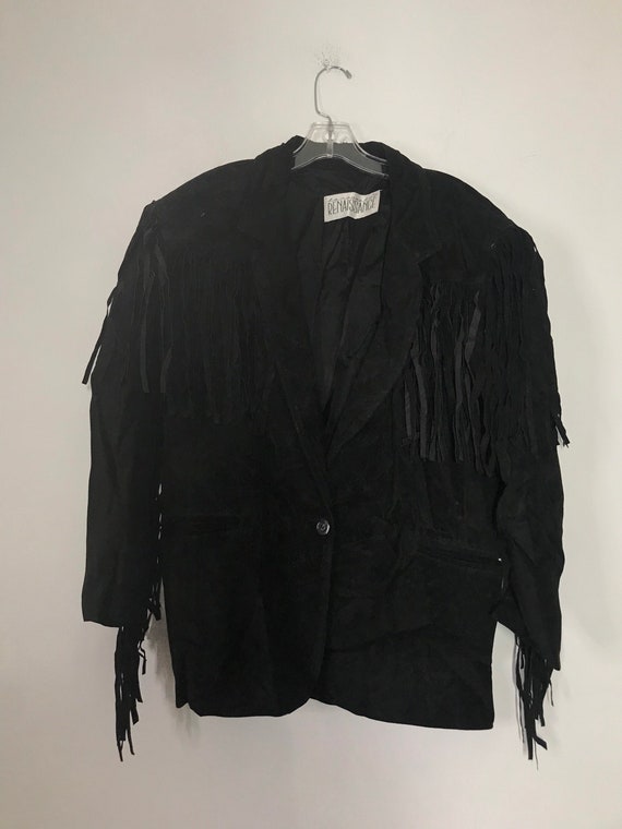 Black men's jacket from real suede with long frin… - image 5