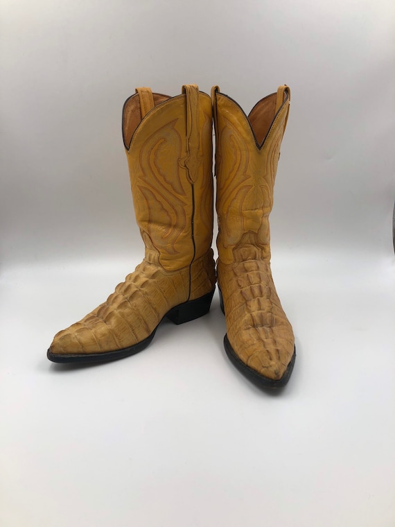 Yellow men's boots, real leather crocodile prints 