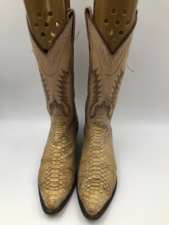 Yellow men's boots real snake leather vintage boo… - image 3
