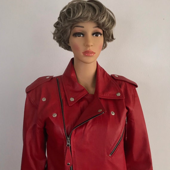 Red women's jacket from real leather casual jacke… - image 2